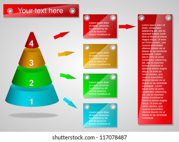 Business Presentation Diagram with four different colored fields for text and statistics.