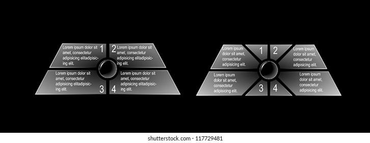 Business Presentation Diagram with four different colored fields for text and statistics