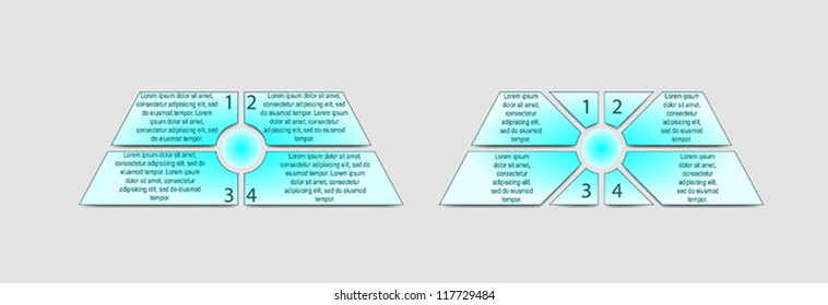 Business Presentation Diagram with four different colored fields for text and statistics