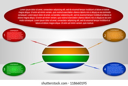 Business Presentation Diagram with four different colored fields for text and statistics