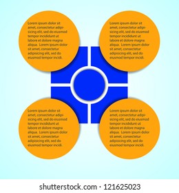 Business Presentation Diagram with four different colored fields for text and statistics