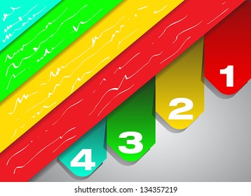 Business Presentation Diagram with four different colored fields for text and statistics