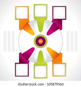 Business presentation diagram. Six fields for information. Multicolored.