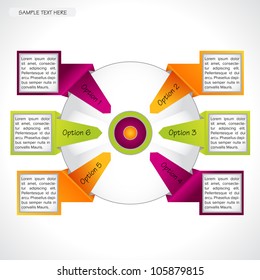 Business presentation diagram. Six fields for information. Multicolored.