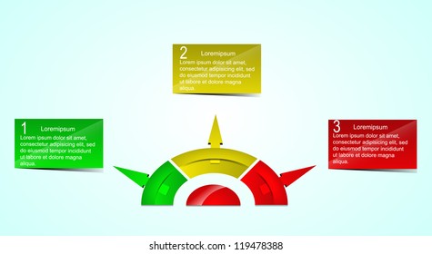 Business Presentation Diagram with three different colored fields for text and statistics