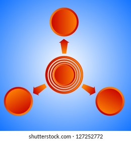Business Presentation Diagram with three different colored fields for text and statistics