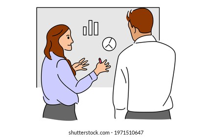 Business presentation during team meeting vector illustration