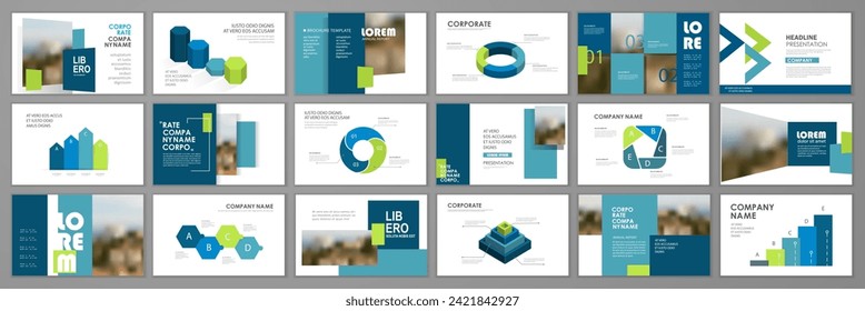 Business presentation elements template set. Keynote presentation background, slide templates design, website ideas, brochure cover design, landing page, annual report brochure. Vector Illustration