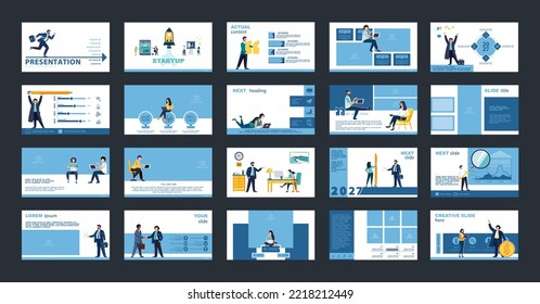 Business presentation, financial success, powerpoint, launching a new business project. Infographic design template, elements, background, set. A team of people creates a business, teamwork. Vector