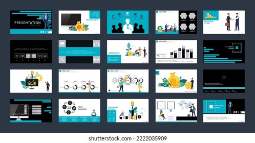 Business presentation, financial success, powerpoint, launching a new business project. Infographic design template, elements, background, set. A team of people creates a business, teamwork. Vector