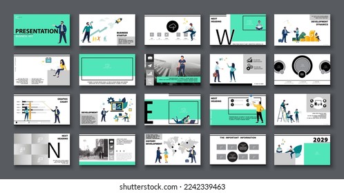 Business presentation, financial success, powerpoint, launching a new business project. Infographic design template, elements, background, set. A team of people creates a business, teamwork. Vector

