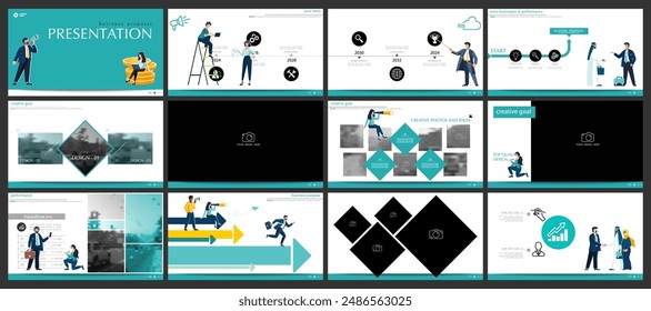 Business presentation, financial success, powerpoint, launching a new business project in Dubai. Infographic design template, elements, set. Team of people create a business with an Arab sheikh.Vector