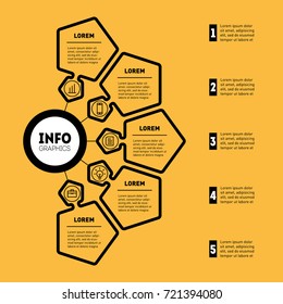 Business presentation with five options. Web Template of a chart, mindmap or diagram. Vector dynamic infographics of technology or education process with 5 steps