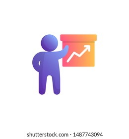 Business presentation flat icon, vector sign, Man and financial chart screen colorful pictogram isolated on white. Symbol, logo illustration. Flat style design
