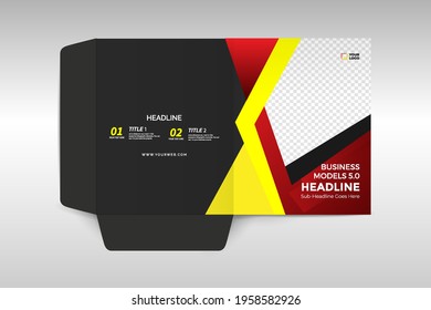 Business presentation folder for files, design. The layout is for posting information about the company, photo, text.