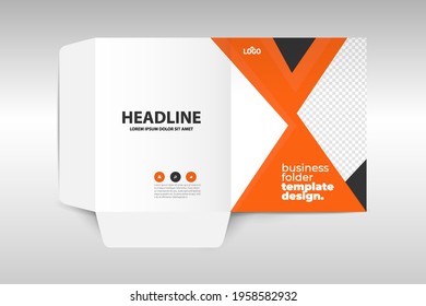 Business presentation folder for files, design. The layout is for posting information about the company, photo, text.