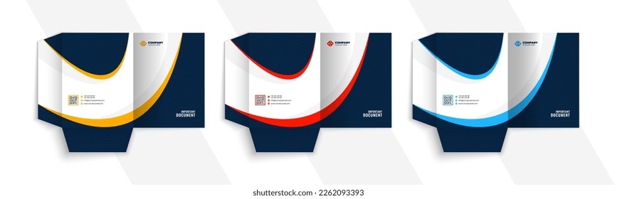 Business Presentation Folder Template For Corporate Office With Yellow, Red, and Sky Blue Color. Vector Illustrations