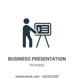 Business presentation glyph icon vector on white background. Flat vector business presentation icon symbol sign from modern humans collection for mobile concept and web apps design.