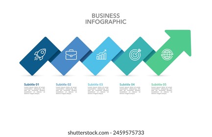 Business presentation growth arrow template. Infographic 5 steps or process to success. Vector illustration.