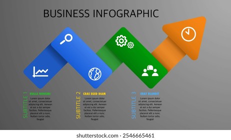 Business presentation growth arrow template. Infographic 5 steps or process to success. Vector illustration