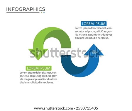 Business presentation growth arrow template. Infographic 2 steps