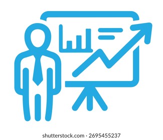 Business presentation with growth chart isolated on white background a person presenting data, highlighting progress, and discussing strategies for success
