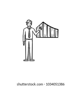 Business presentation hand drawn outline doodle vector icon. Business presentation sketch illustration for print, web, mobile and infographics isolated on white background.