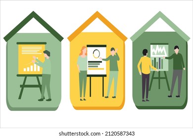 business presentation from home concept, chart performance, dashboard presentation, business presentation board, green and yellow concept, symbols.