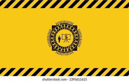 business presentation icon black grunge emblem with yellow background. Vector Illustration. Detailed.