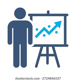 Icono de presentación de negocios diseño de Vector plano azul hombre tablero gráfico gráfico gráfico estrategia reunión elemento gráfico signo
