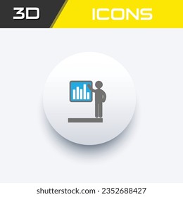 Business presentation icon in blue grey background, 3D info graphics icon, editable source file