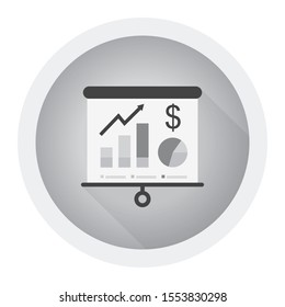 Business presentation icon. Flip chart with growing graph, diagram. Whiteboard isolated on background. Black and white icon