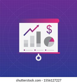 Business presentation icon. Flip chart with growing graph, diagram. Whiteboard isolated on background.