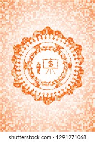 business presentation icon inside abstract orange mosaic emblem