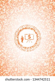 business presentation icon inside abstract orange mosaic emblem with background