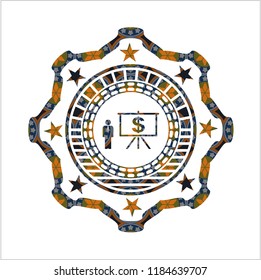 business presentation icon inside arabesque style badge. arabic decoration.