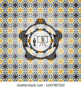 business presentation icon inside arabesque style badge. arabic decoration.