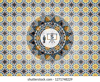 business presentation icon inside arabesque style badge. arabic decoration.