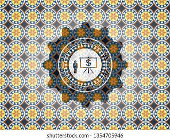 business presentation icon inside arabesque badge background. arabic decoration.
