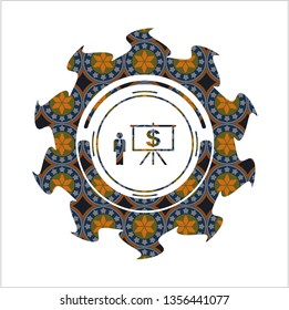 business presentation icon inside arabesque badge background. arabic decoration.