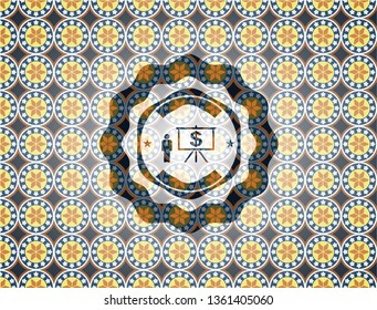 business presentation icon inside arabesque style emblem. arabic decoration.