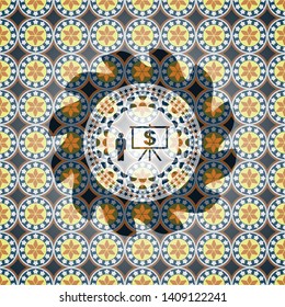 business presentation icon inside arabesque badge. arabic decoration.