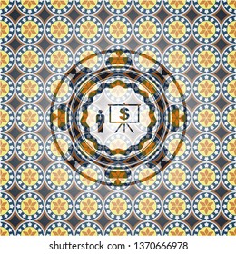 business presentation icon inside arabic style badge. Arabesque decoration.