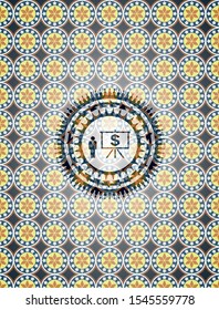 business presentation icon inside arabic badge. Arabesque decoration.