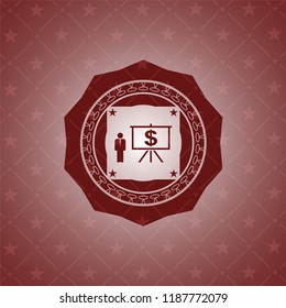 business presentation icon inside badge with red background