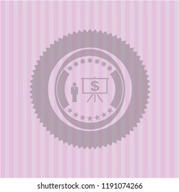 business presentation icon inside badge with pink background