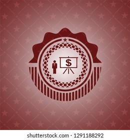 business presentation icon inside badge with red background