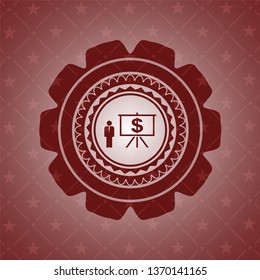 business presentation icon inside badge with red background
