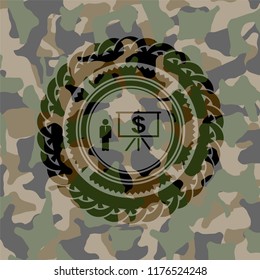business presentation icon inside camo texture