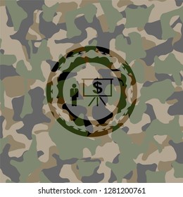 business presentation icon inside camo texture